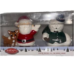 Rudolph Santa & Sam Snowman Salt and Pepper Shakers Ceramic Christmas NEW
